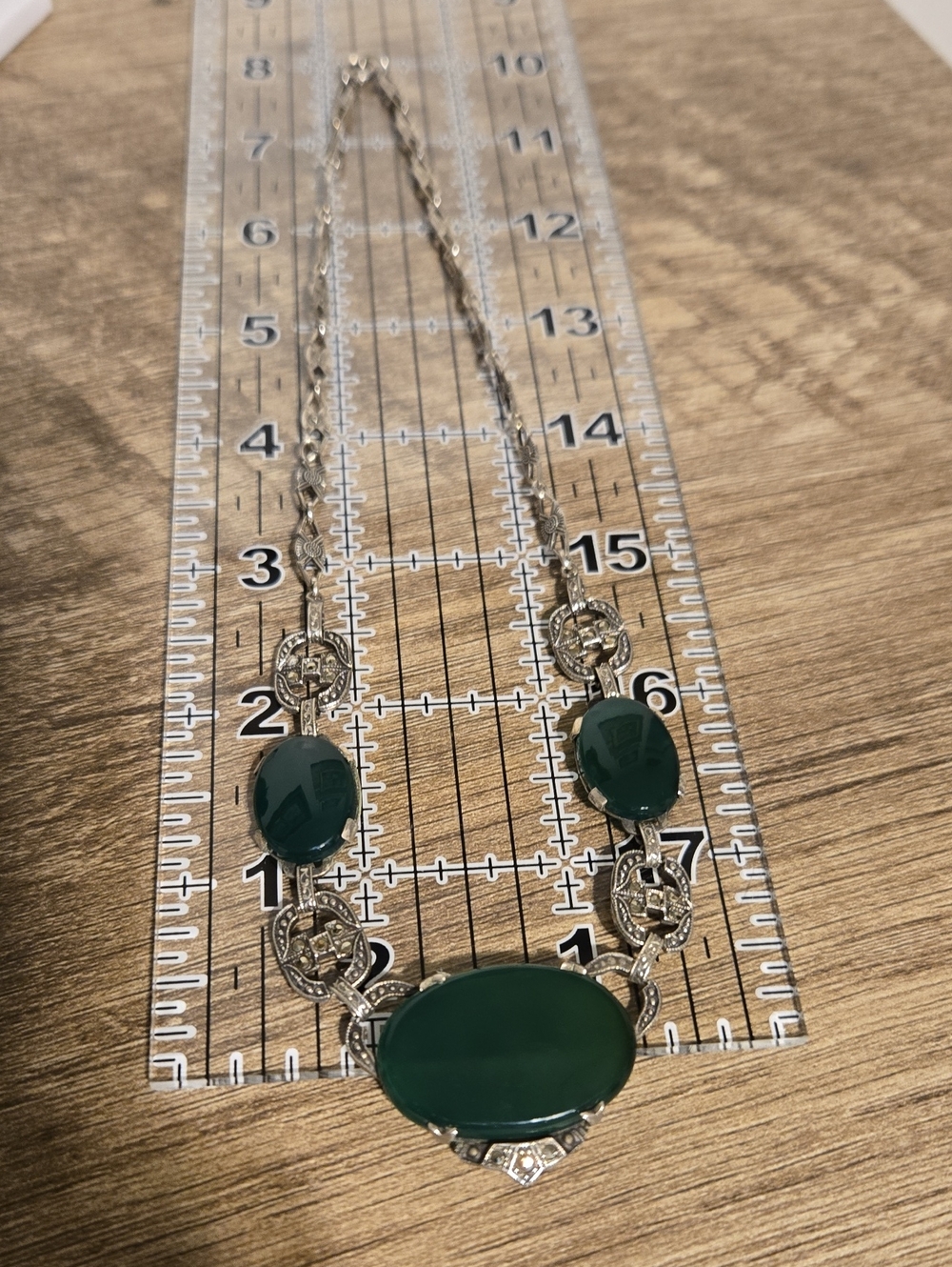 Art Deco Green Onyx Sterling Necklace - Picture 5 of 6